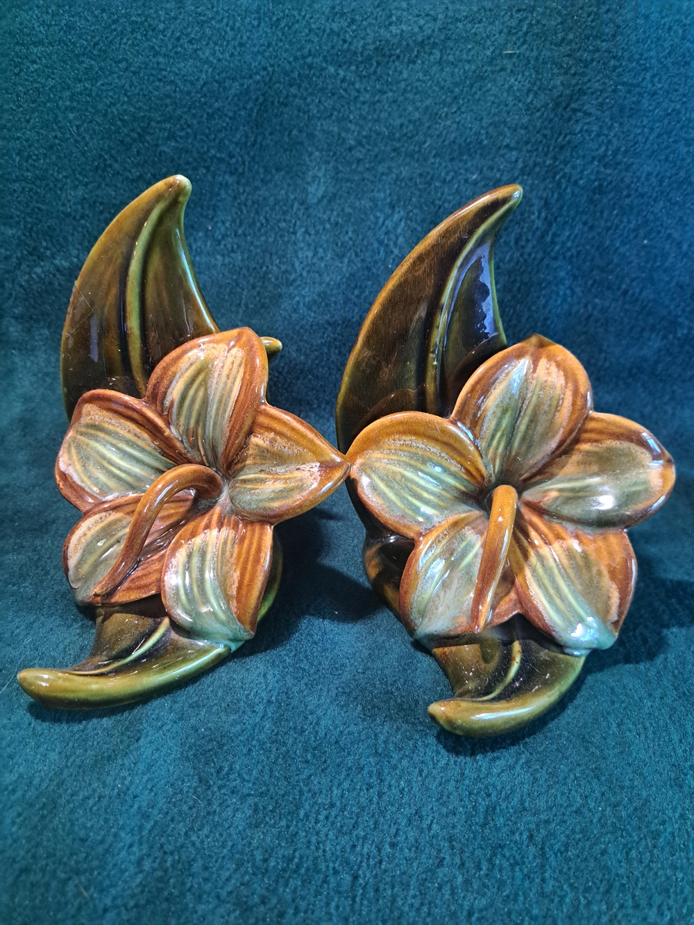 MCM 1940s (2) Royal Haeger Bookends Briar Agate 6" Tall Vtg Art Pottery